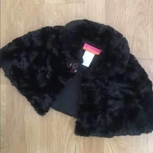 Kate Mack Girls Black Faux Fur Capelet
